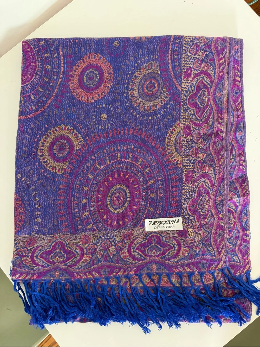 Paisley Jacquard Pashmina Shawl/Scarf in Purple & Pink Purchased In India